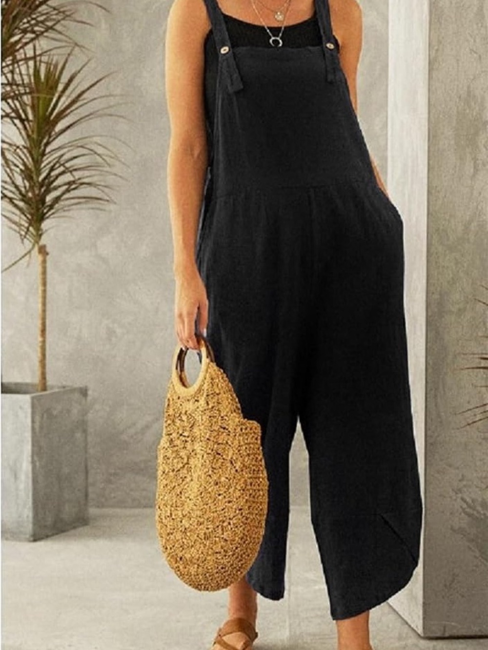 Black 100% linen Jumpsuit